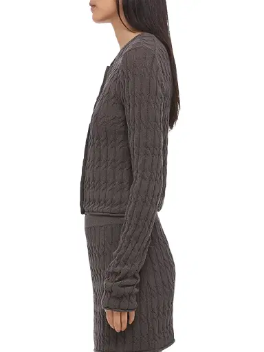 Helmut Lang Women's Cable-Knit Crop Cardigan - Gravel | Thumbnail 4 Helmut Lang Women's Cable-Knit Crop Cardigan - Gravel | Thumbnail 4