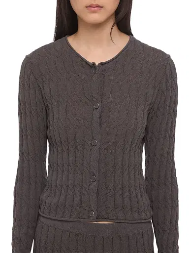 Helmut Lang Women's Cable-Knit Crop Cardigan - Gravel | Thumbnail 6 Helmut Lang Women's Cable-Knit Crop Cardigan - Gravel | Thumbnail 6