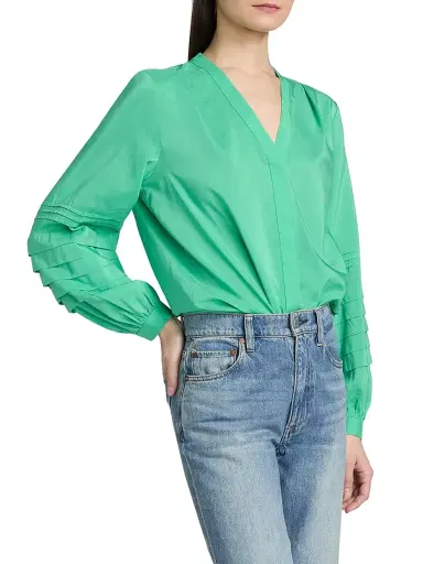 Kobi Halperin Women's Laguna Cotton-Blend Pleated Blouse - Parakeet | Thumbnail 4 Kobi Halperin Women's Laguna Cotton-Blend Pleated Blouse - Parakeet | Thumbnail 4