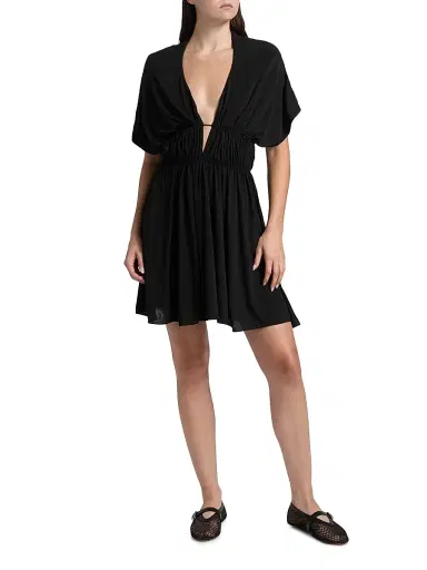 ALAIA Women's Hooded V-Neck Minidress - Noir Alaia | Thumbnail 2 ALAIA Women's Hooded V-Neck Minidress - Noir Alaia | Thumbnail 2