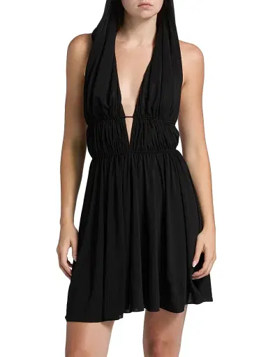 ALAIA Women's Hooded V-Neck Minidress - Noir Alaia | Thumbnail 6 ALAIA Women's Hooded V-Neck Minidress - Noir Alaia | Thumbnail 6