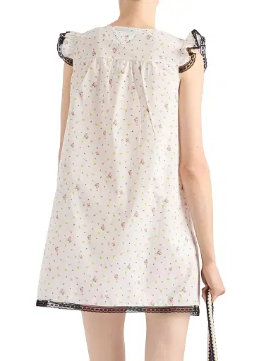 Prada Women's Floral Print Cotton Batiste Mini-Dress - White | Thumbnail 3 Prada Women's Floral Print Cotton Batiste Mini-Dress - White | Thumbnail 3
