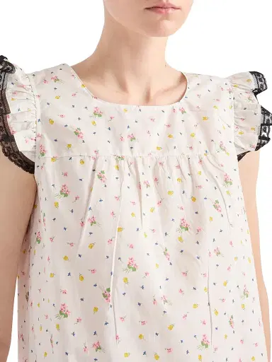Prada Women's Floral Print Cotton Batiste Mini-Dress - White | Thumbnail 5 Prada Women's Floral Print Cotton Batiste Mini-Dress - White | Thumbnail 5