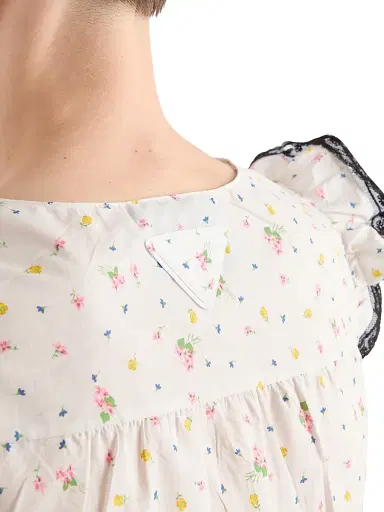Prada Women's Floral Print Cotton Batiste Mini-Dress - White | Thumbnail 6 Prada Women's Floral Print Cotton Batiste Mini-Dress - White | Thumbnail 6