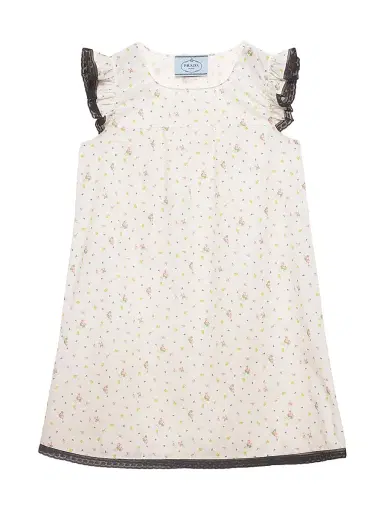 Prada Women's Floral Print Cotton Batiste Mini-Dress - White | Thumbnail 1 Prada Women's Floral Print Cotton Batiste Mini-Dress - White | Thumbnail 1