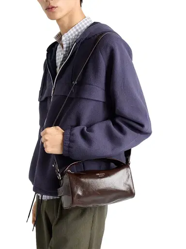 Prada Men's Leather Shoulder Bag - Brown | Thumbnail 2 Prada Men's Leather Shoulder Bag - Brown | Thumbnail 2