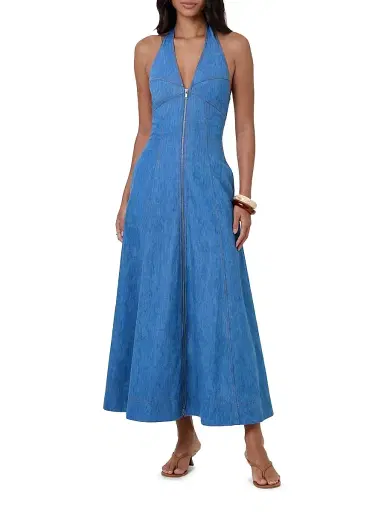 NICHOLAS Women's Elsa Halter Denim Maxi Dress | Thumbnail 2 NICHOLAS Women's Elsa Halter Denim Maxi Dress | Thumbnail 2