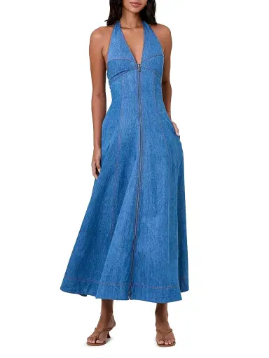 NICHOLAS Women's Elsa Halter Denim Maxi Dress | Thumbnail 3 NICHOLAS Women's Elsa Halter Denim Maxi Dress | Thumbnail 3
