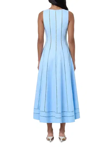 NICHOLAS Women's Lark Linen Lattice-Trim Midi-Dress - Sky | Thumbnail 4 NICHOLAS Women's Lark Linen Lattice-Trim Midi-Dress - Sky | Thumbnail 4