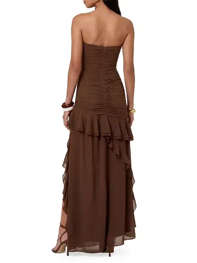 NICHOLAS Women's Viola Ruched Ruffle Strapless Maxi Dress - Mocha | Thumbnail 4 NICHOLAS Women's Viola Ruched Ruffle Strapless Maxi Dress - Mocha | Thumbnail 4