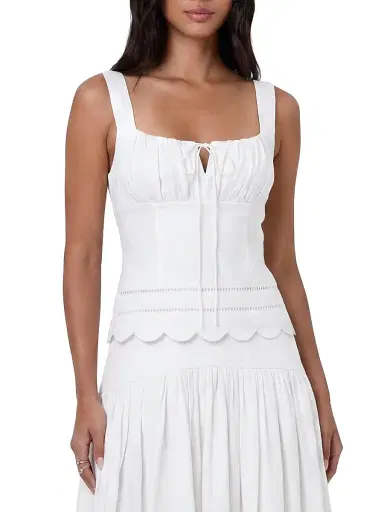 NICHOLAS Women's Ebba Linen Latice-Trim Babydoll Top - | Thumbnail 2 NICHOLAS Women's Ebba Linen Latice-Trim Babydoll Top - | Thumbnail 2