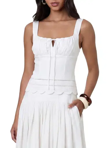 NICHOLAS Women's Ebba Linen Latice-Trim Babydoll Top - | Thumbnail 3 NICHOLAS Women's Ebba Linen Latice-Trim Babydoll Top - | Thumbnail 3