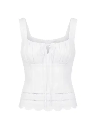 NICHOLAS Women's Ebba Linen Latice-Trim Babydoll Top - | Thumbnail 1 NICHOLAS Women's Ebba Linen Latice-Trim Babydoll Top - | Thumbnail 1