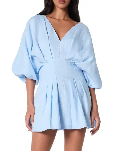 NICHOLAS Women's Nicoline Linen Pleated Minidress - Sky | Thumbnail 2 NICHOLAS Women's Nicoline Linen Pleated Minidress - Sky | Thumbnail 2