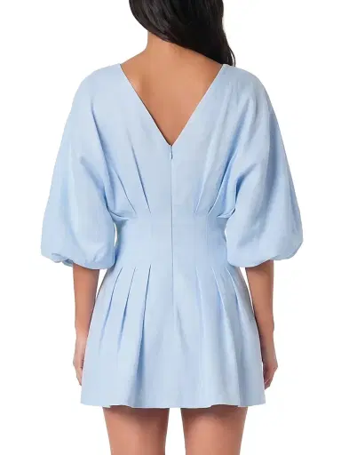 NICHOLAS Women's Nicoline Linen Pleated Minidress - Sky | Thumbnail 4 NICHOLAS Women's Nicoline Linen Pleated Minidress - Sky | Thumbnail 4