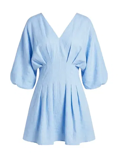 NICHOLAS Women's Nicoline Linen Pleated Minidress - Sky | Thumbnail 1 NICHOLAS Women's Nicoline Linen Pleated Minidress - Sky | Thumbnail 1