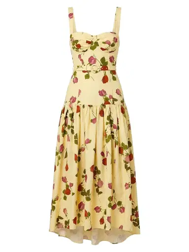 NICHOLAS Women's Drenica Floral Drop-Waist Linen-Blend Midi-Dress - Fallen Roses | Thumbnail 1 NICHOLAS Women's Drenica Floral Drop-Waist Linen-Blend Midi-Dress - Fallen Roses | Thumbnail 1