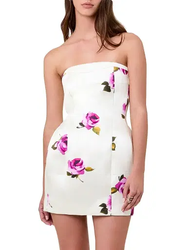 NICHOLAS Women's Kaline Floral Satin Strapless Minidress | Thumbnail 3 NICHOLAS Women's Kaline Floral Satin Strapless Minidress | Thumbnail 3
