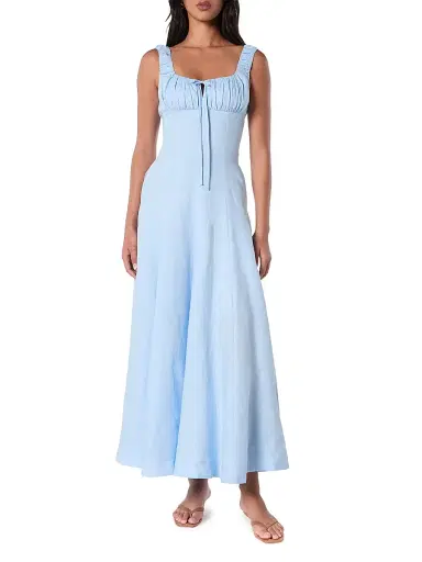 NICHOLAS Women's Dina Ruched Linen Midi-Dress - Sky | Thumbnail 2 NICHOLAS Women's Dina Ruched Linen Midi-Dress - Sky | Thumbnail 2