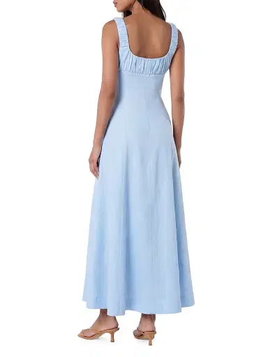 NICHOLAS Women's Dina Ruched Linen Midi-Dress - Sky | Thumbnail 4 NICHOLAS Women's Dina Ruched Linen Midi-Dress - Sky | Thumbnail 4