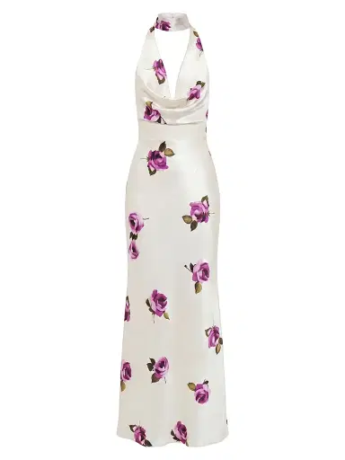 NICHOLAS Women's Lyria Rose-Print Halter Satin Gown - Floating Rosebuds | Thumbnail 1 NICHOLAS Women's Lyria Rose-Print Halter Satin Gown - Floating Rosebuds | Thumbnail 1