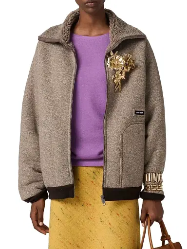 Miu Miu Women's Cotton Fleece Zipper Blouson Jacket | Thumbnail 2 Miu Miu Women's Cotton Fleece Zipper Blouson Jacket | Thumbnail 2