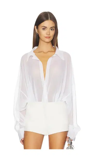 Norma Kamali Super Oversized Boyfriend Shirt Bodysuit | Thumbnail 1 Norma Kamali Super Oversized Boyfriend Shirt Bodysuit | Thumbnail 1
