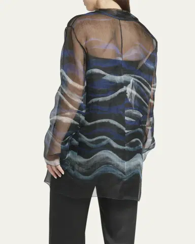 Giorgio Armani Night Water Print Self-Tie Silk Blouse Jacket | Thumbnail 3 Giorgio Armani Night Water Print Self-Tie Silk Blouse Jacket | Thumbnail 3