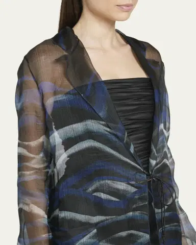 Giorgio Armani Night Water Print Self-Tie Silk Blouse Jacket | Thumbnail 5 Giorgio Armani Night Water Print Self-Tie Silk Blouse Jacket | Thumbnail 5