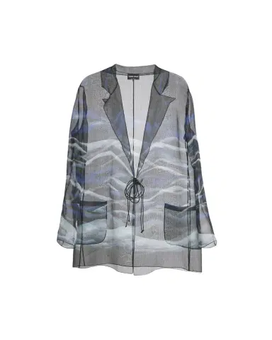 Giorgio Armani Night Water Print Self-Tie Silk Blouse Jacket | Thumbnail 1 Giorgio Armani Night Water Print Self-Tie Silk Blouse Jacket | Thumbnail 1