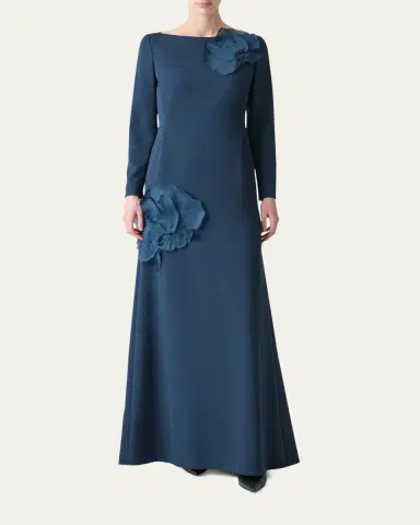Akris Organza Anemone Corsage Long-Sleeve Crepe Gown | Thumbnail 2 Akris Organza Anemone Corsage Long-Sleeve Crepe Gown | Thumbnail 2