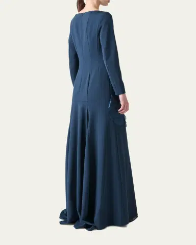 Akris Organza Anemone Corsage Long-Sleeve Crepe Gown | Thumbnail 3 Akris Organza Anemone Corsage Long-Sleeve Crepe Gown | Thumbnail 3