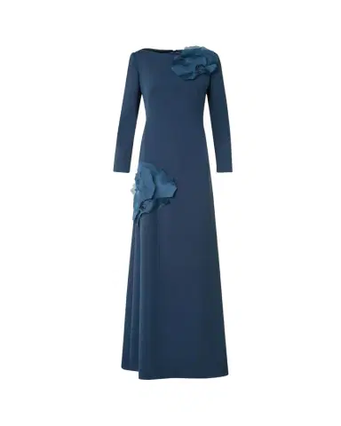 Akris Organza Anemone Corsage Long-Sleeve Crepe Gown | Thumbnail 1 Akris Organza Anemone Corsage Long-Sleeve Crepe Gown | Thumbnail 1