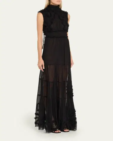 Ulla Johnson Verona Smocked Silk Turtleneck Gown | Thumbnail 4 Ulla Johnson Verona Smocked Silk Turtleneck Gown | Thumbnail 4