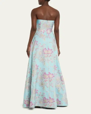 Rickie Freeman for Teri Jon Strapless Metallic Floral Jacquard Gown | Thumbnail 3 Rickie Freeman for Teri Jon Strapless Metallic Floral Jacquard Gown | Thumbnail 3