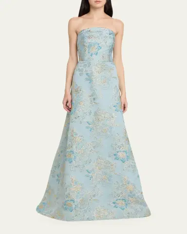 Rickie Freeman for Teri Jon Strapless Metallic Floral Jacquard Gown | Thumbnail 6 Rickie Freeman for Teri Jon Strapless Metallic Floral Jacquard Gown | Thumbnail 6