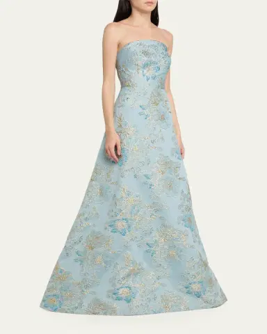 Rickie Freeman for Teri Jon Strapless Metallic Floral Jacquard Gown | Thumbnail 8 Rickie Freeman for Teri Jon Strapless Metallic Floral Jacquard Gown | Thumbnail 8