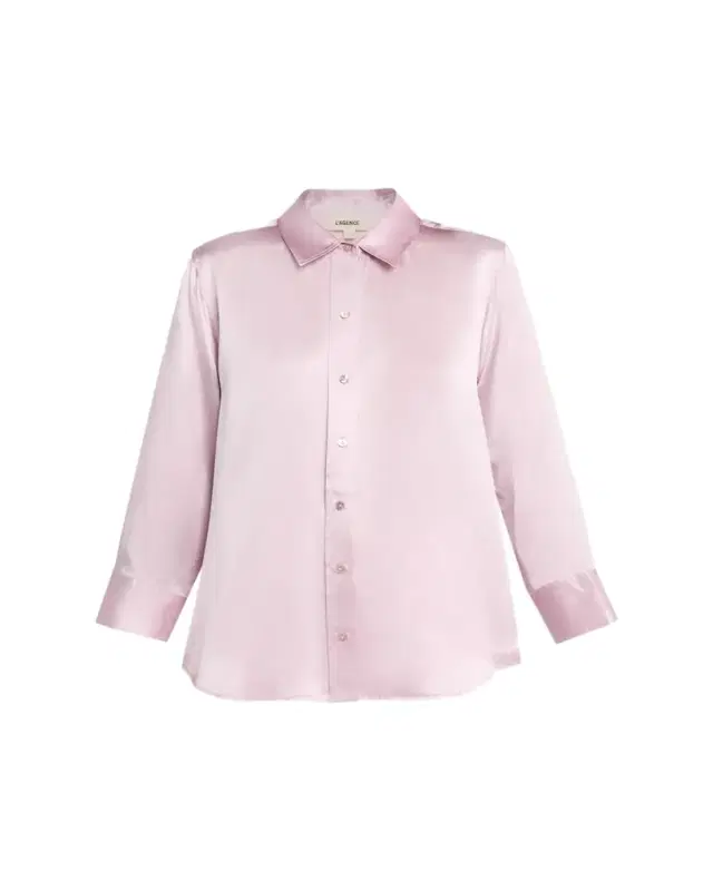 Dani Silk Satin 3/4-Sleeve Button-Down Blouse Dani Silk Satin 3/4-Sleeve Button-Down Blouse