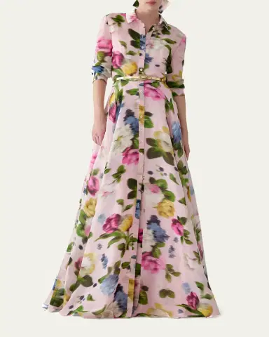 Carolina Herrera Floral Silk-Linen Belted Trench Gown | Thumbnail 2 Carolina Herrera Floral Silk-Linen Belted Trench Gown | Thumbnail 2