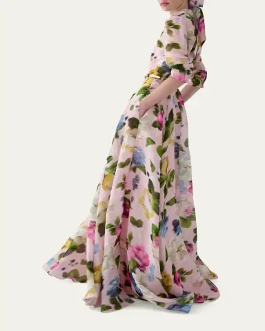 Carolina Herrera Floral Silk-Linen Belted Trench Gown | Thumbnail 4 Carolina Herrera Floral Silk-Linen Belted Trench Gown | Thumbnail 4