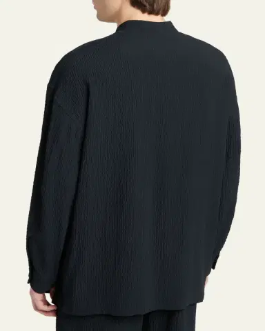 Giorgio Armani Men's Seersucker Band-Collar Guru Shirt | Thumbnail 3 Giorgio Armani Men's Seersucker Band-Collar Guru Shirt | Thumbnail 3