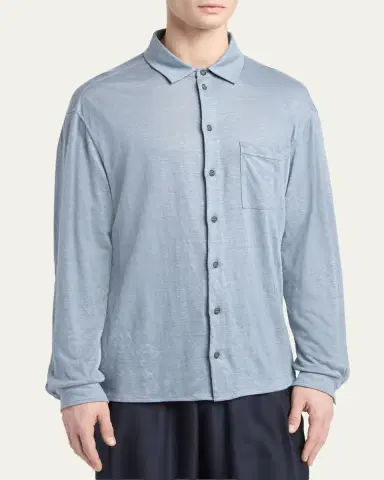 Giorgio Armani Men's Jersey Linen Button-Down Shirt | Thumbnail 4 Giorgio Armani Men's Jersey Linen Button-Down Shirt | Thumbnail 4