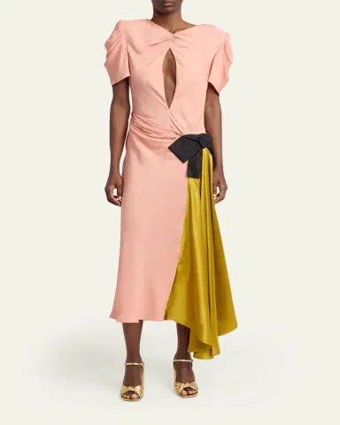 Valentino Garavani Gathered Colorblock Midi Dress | Thumbnail 2 Valentino Garavani Gathered Colorblock Midi Dress | Thumbnail 2