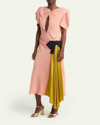 Valentino Garavani Gathered Colorblock Midi Dress | Thumbnail 4 Valentino Garavani Gathered Colorblock Midi Dress | Thumbnail 4