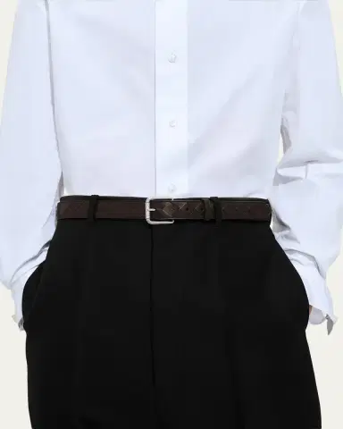 Bottega Veneta Men's Intrecciato Calf Leather Belt with Roller Buckle | Thumbnail 2 Bottega Veneta Men's Intrecciato Calf Leather Belt with Roller Buckle | Thumbnail 2