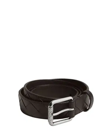 Bottega Veneta Men's Intrecciato Calf Leather Belt with Roller Buckle | Thumbnail 1 Bottega Veneta Men's Intrecciato Calf Leather Belt with Roller Buckle | Thumbnail 1