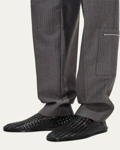 Bottega Veneta Men's Palazzo Intrecciato Leather Square-Toe Slippers | Thumbnail 2 Bottega Veneta Men's Palazzo Intrecciato Leather Square-Toe Slippers | Thumbnail 2
