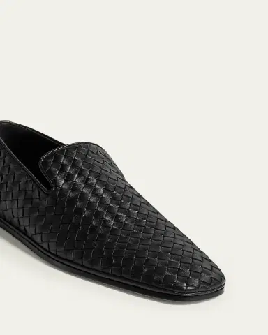 Bottega Veneta Men's Palazzo Intrecciato Leather Square-Toe Slippers | Thumbnail 4 Bottega Veneta Men's Palazzo Intrecciato Leather Square-Toe Slippers | Thumbnail 4