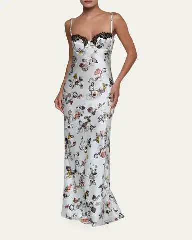 L'AGENCE Sayla Lace-Trim Silk Gown | Thumbnail 2 L'AGENCE Sayla Lace-Trim Silk Gown | Thumbnail 2