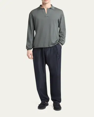 Giorgio Armani Men's Silk and Cotton Johnny Collar Polo Sweater | Thumbnail 2 Giorgio Armani Men's Silk and Cotton Johnny Collar Polo Sweater | Thumbnail 2